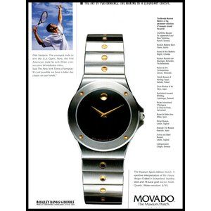 1995 Movado Museum Sports Edition Watch Vintage Print Ad Pete Sampras Tennis Art